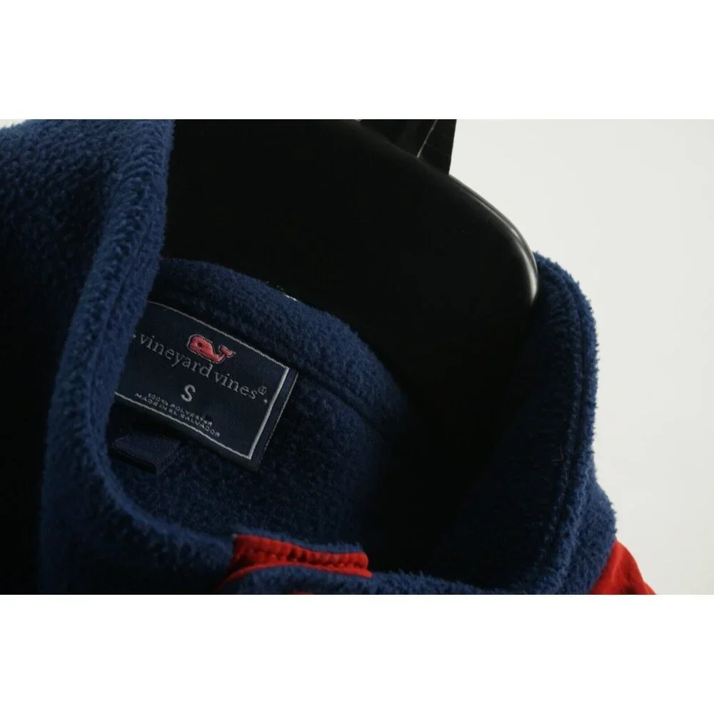 Vineyard Vines Mens Small Blue Red Colorblock Fleece Snap Pullover Whale Sweater